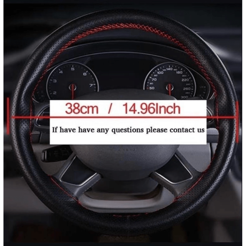 Leatheride PU Steering Wheel Cover For All Cars With Needles and Red Thread