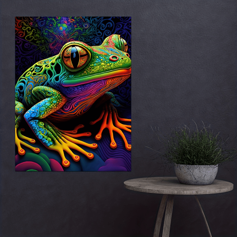 Painting Poster Temu Psychedelic Printed Frog - Art Oil Colorful
