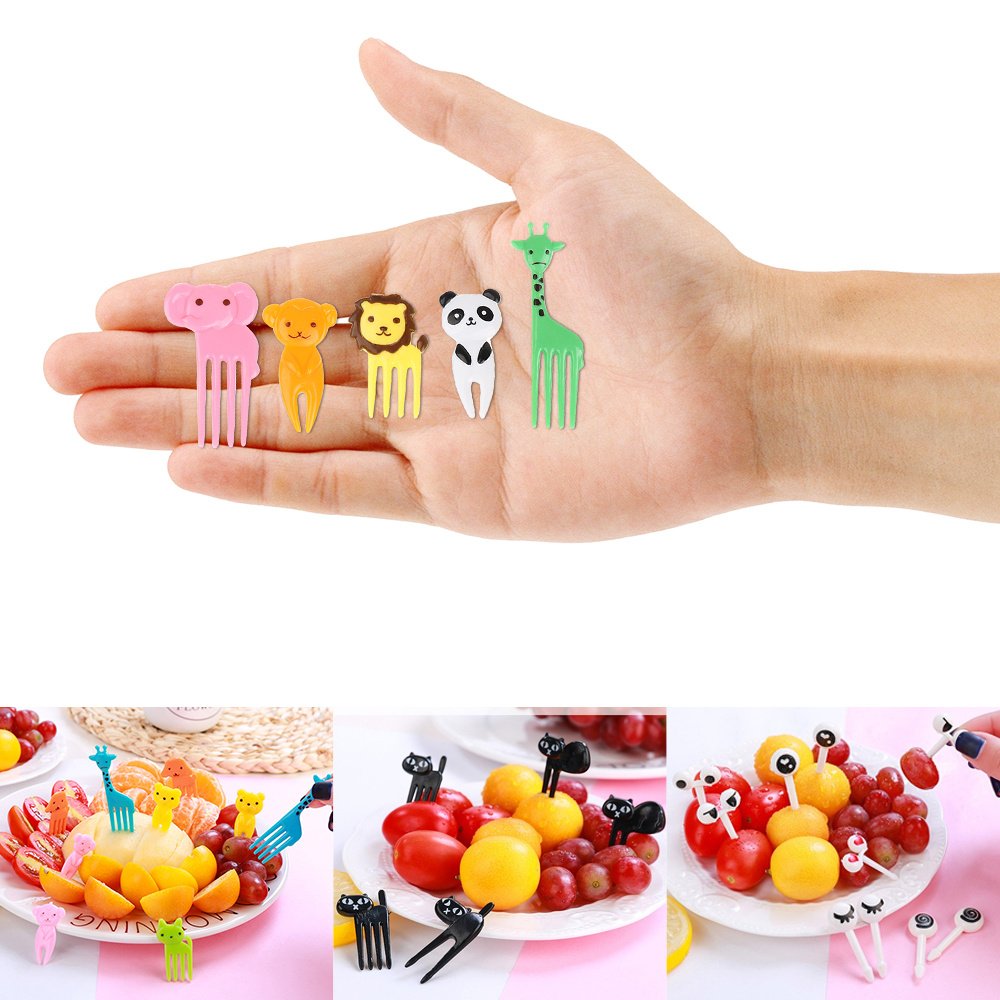 10PCS Mini Kids' Animal Food Fruit Picks Forks Lunch Box Accessory