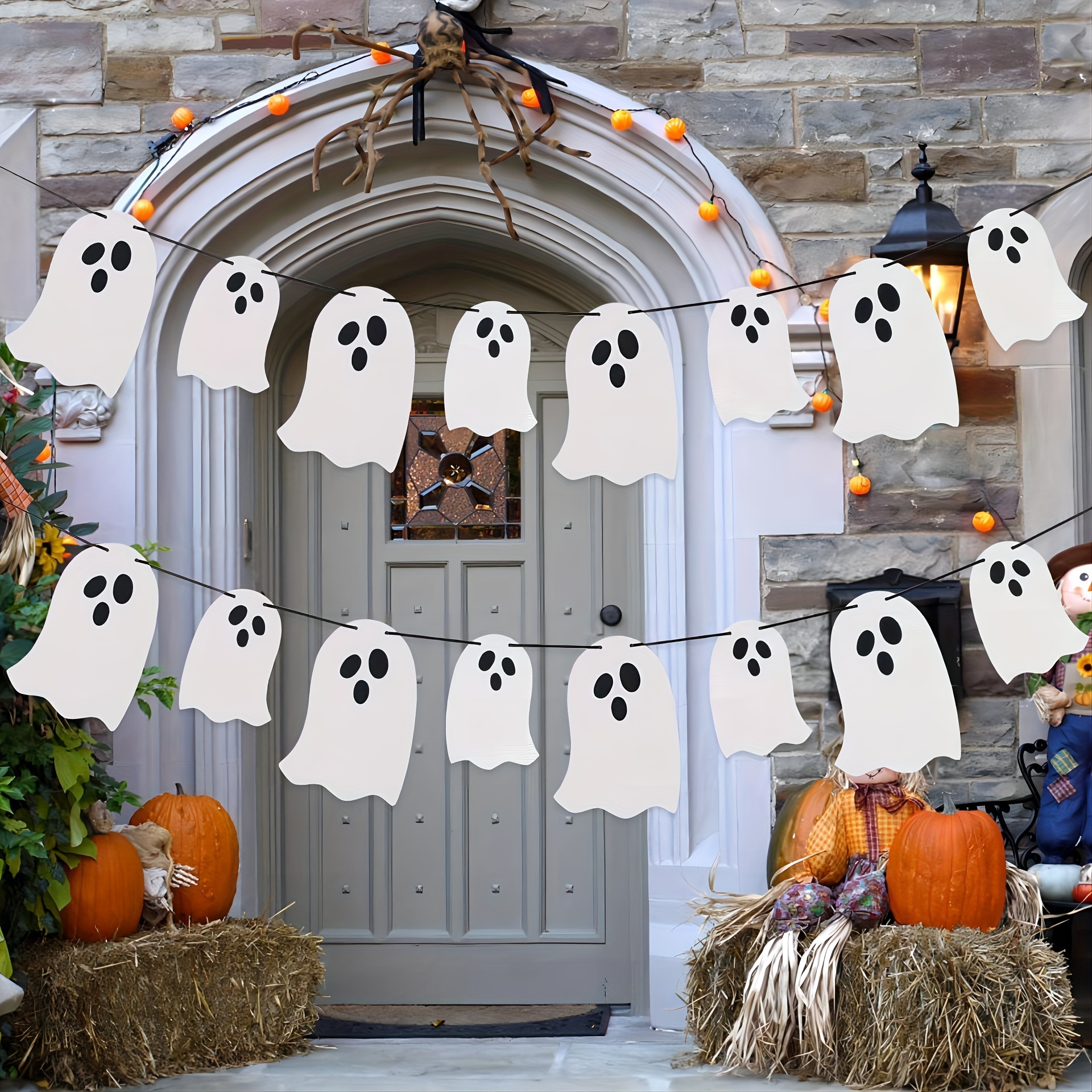 8pcs Halloween Ghost Pull Flag Silvery Sequin Banner
