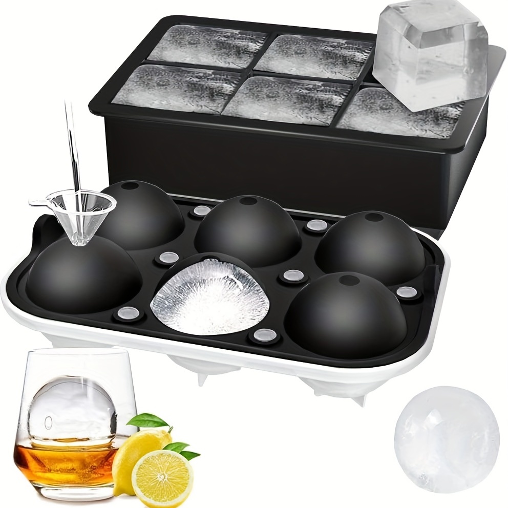 Ice Cube Trays, Silicone Sphere Ice Cube Mold With Lid & Large Square Ice  Tray, Melt Slowly And Less Dilution, For Whiskey, Cocktails And Homemade  Freezer - Easy Release, Kitchen Tools, Back