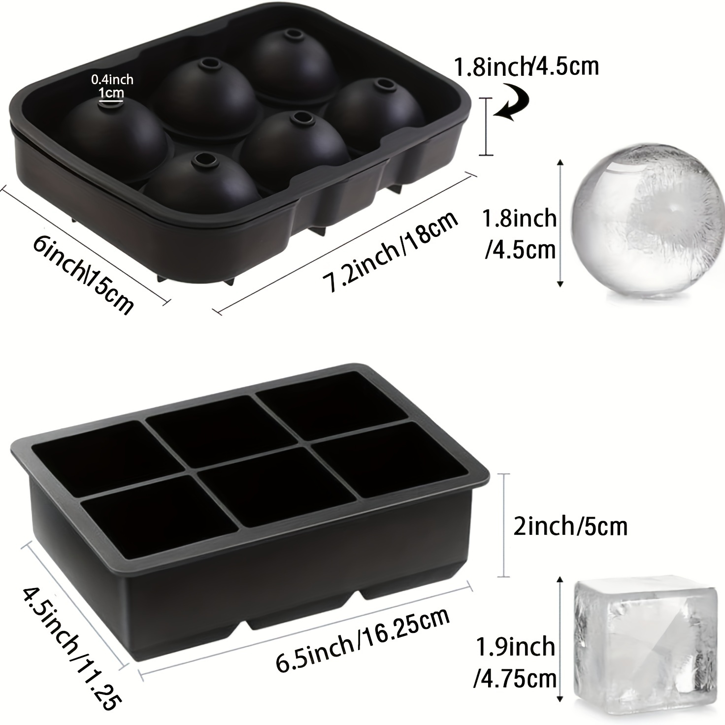 Ice Cube Trays, Silicone Sphere Ice Cube Mold With Lid & Large
