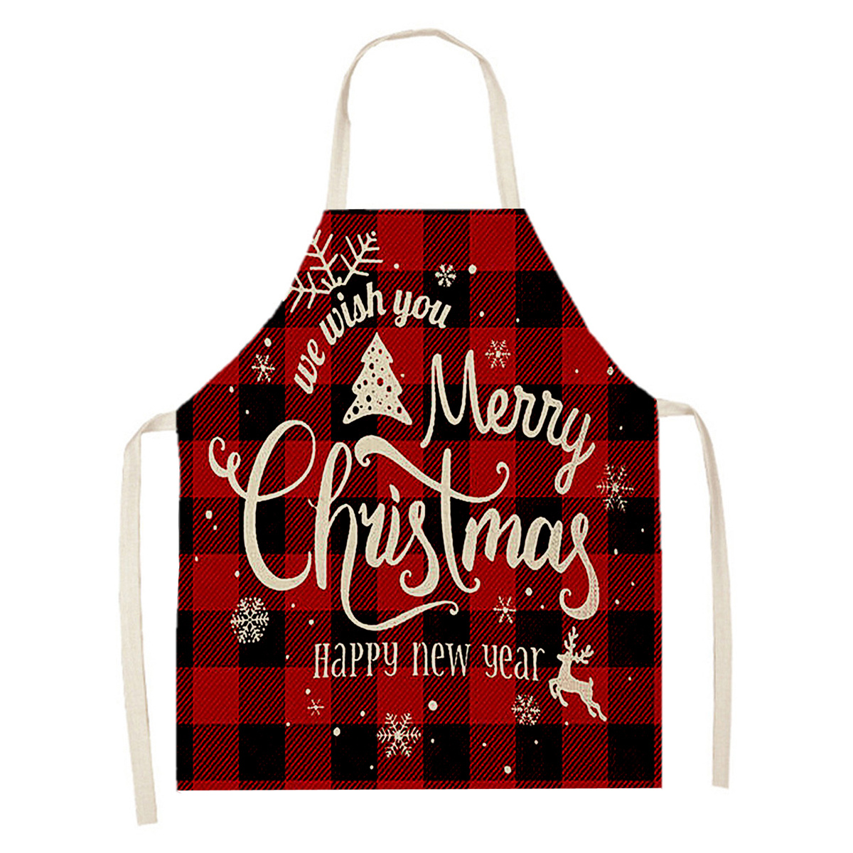 

1pc, Linen Apron, '' We Wish You Happy Christmas '' Text Pattern Apron, Thickened Waterproof Waist Apron, Fashion Housework Kitchen Household Workwear, Kitchen Supplies