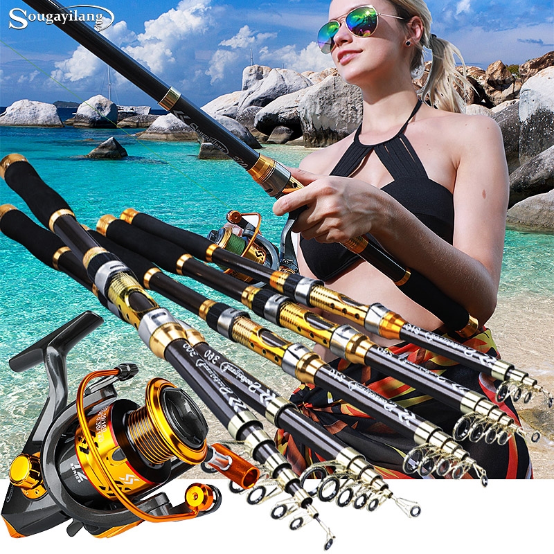 Sougayilang Fishing Rod And Reel Combos, Telescopic Fishing Rod With 5.5:1  Gear Ratio Spinning Reel Set For Sea Saltwater Freshwater