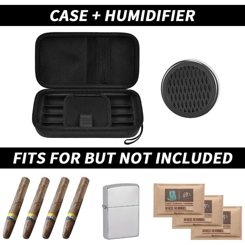 Travel Cigar Case, Lighters Cutter, Humidifier Set, Humidor