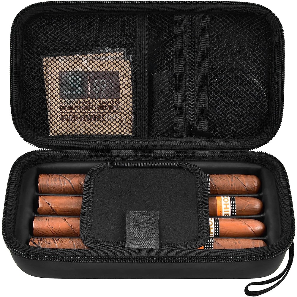 Genuine Leather Cigar Humidor Box Case travel Cigar Lighter Cutter Holder  Bag