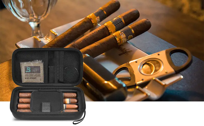 1pc cigar case 4 finger humidors cigars box with humidifier cigar travel holder for cigar cutter lighter humidity control packs set cigar accessories gifts for men details 0