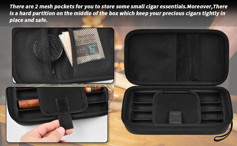 1pc cigar case 4 finger humidors cigars box with humidifier cigar travel holder for cigar cutter lighter humidity control packs set cigar accessories gifts for men details 3