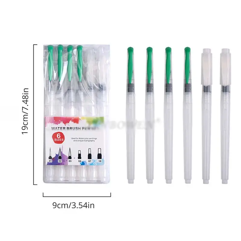 6 Pcs Student Portable Watercolor Tap Water Paint Brush Pen Soft Fiber Head  Toning Refillable Ink Pen Art Marker Paint Brushes
