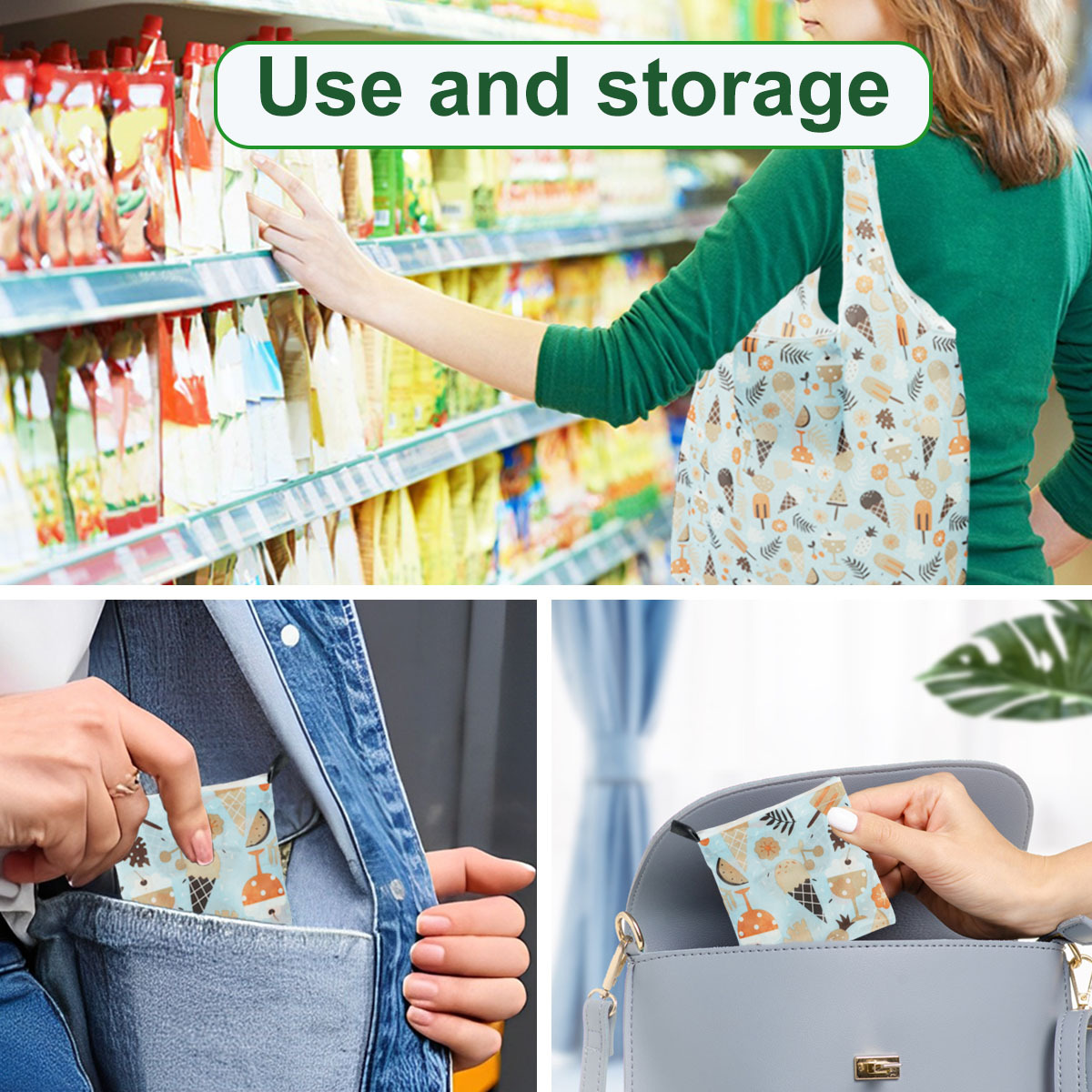 Reusable Shopping Bag Large Folding Tote Grocery Bags Convenient Storage  Handbag