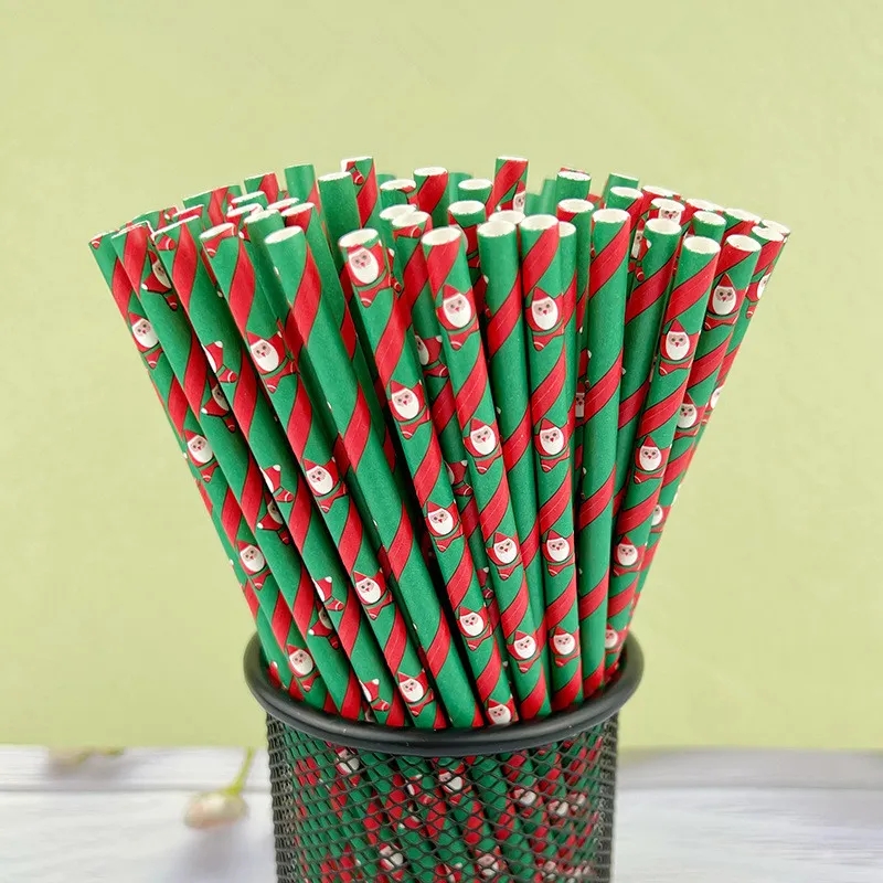 1pack Creative Paper Drinking Straws, Red And Green Decorative Party  Disposable Straw