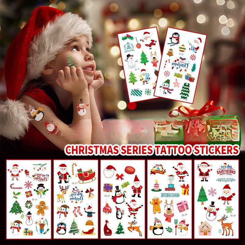 Christmas Tattoo Stickers Cartoon Snowman Snowflake Elk - Temu