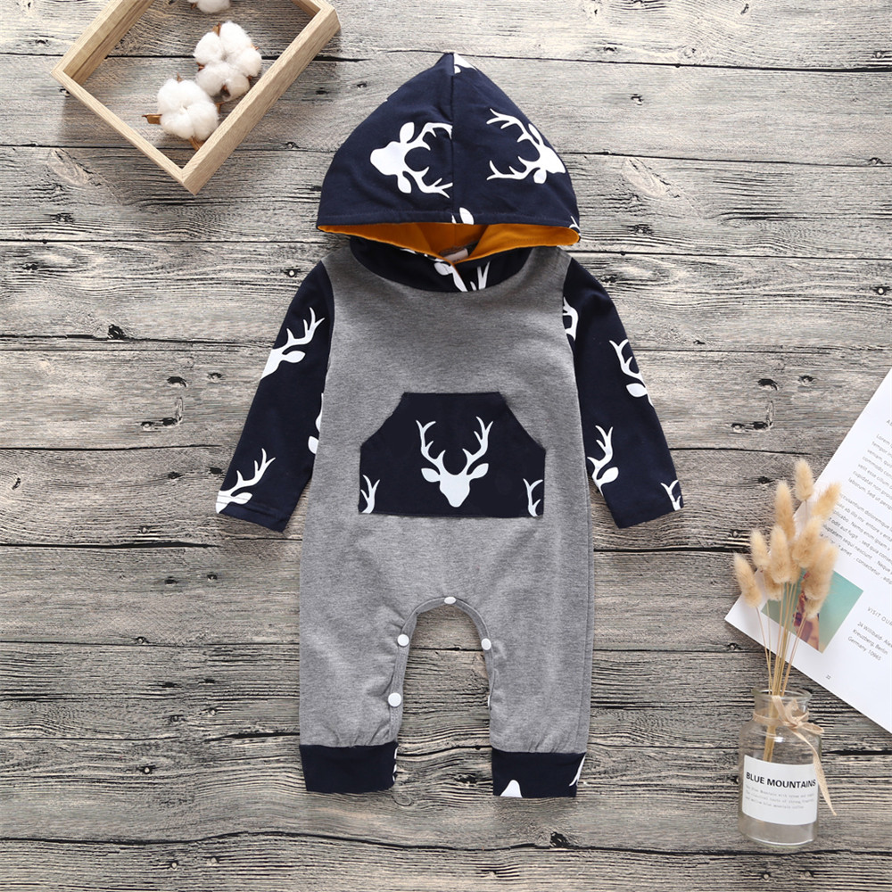 Newborn Toddler Baby Girl Boy Hooded Romper Jumpsuit Winter Outfits Clothes  