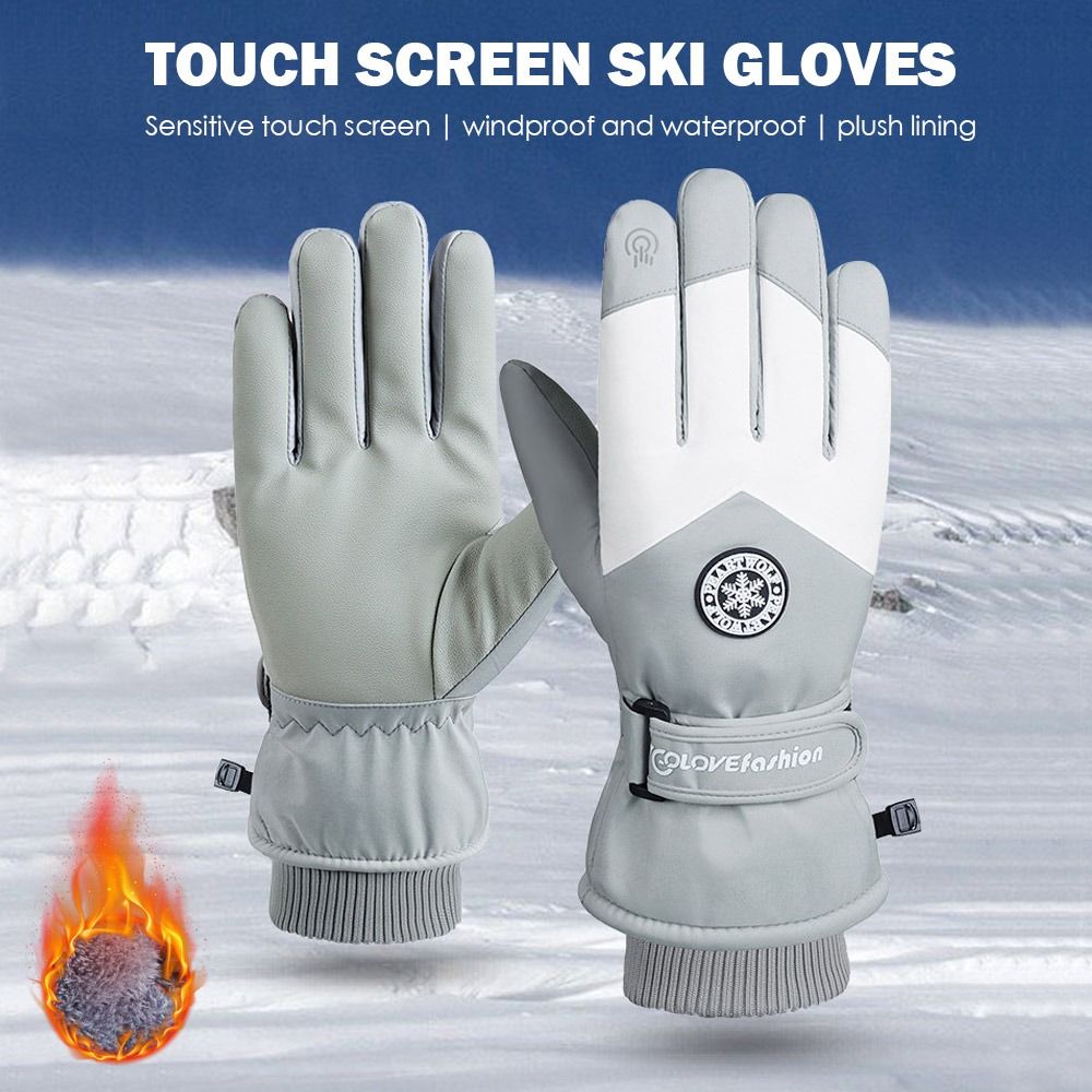 Winter Snowboard Ski Gloves, Snowboarding Gloves, PU Leather Non-Slip Touch Screen Waterproof Warm Sports Gloves for Cycling Skiing Snowboarding