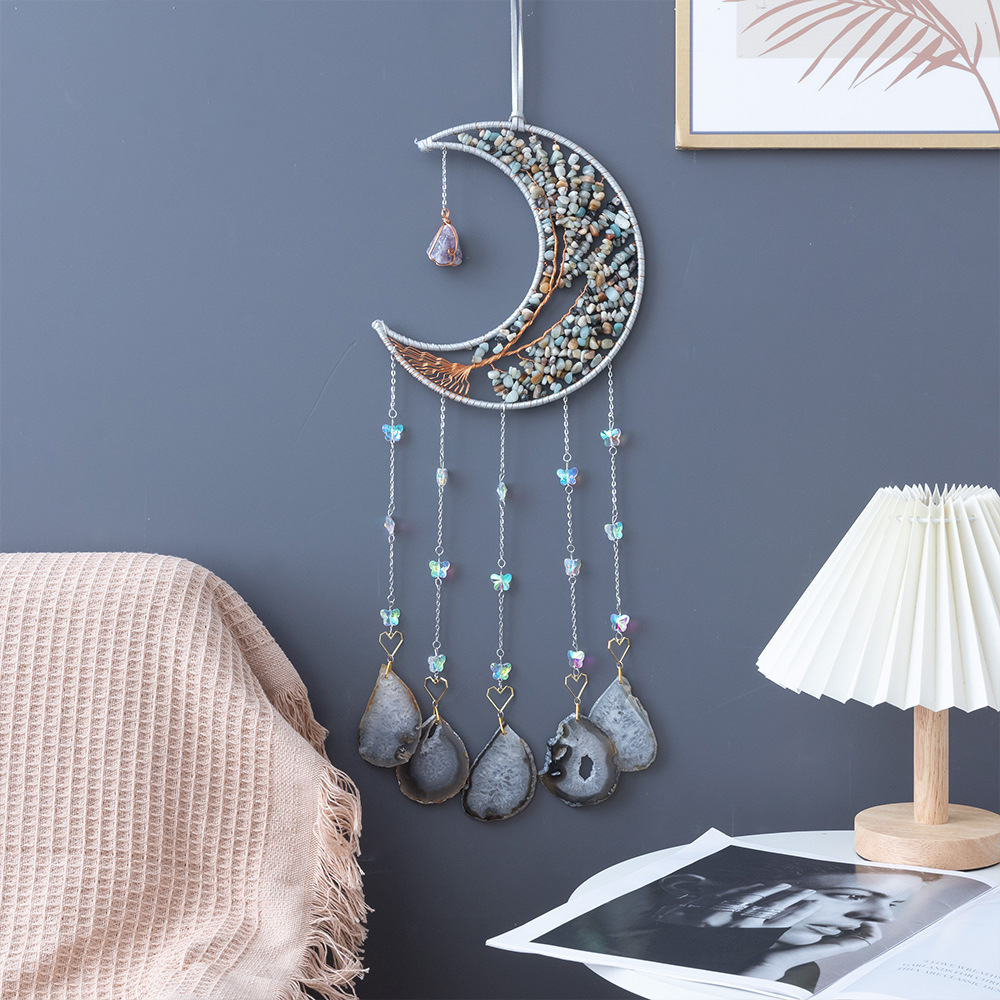 1pc Natural Crystal Wall Hanging, Elegant Moon & Star Design Hanging  Decoration For Home