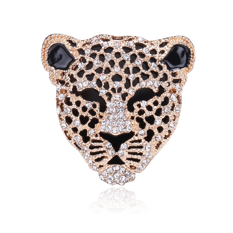 Full Rhinestone Panther Head Brooch Retro Hollow Men's Suit Animal Corsage Women Sweater Pin Brooches details 1