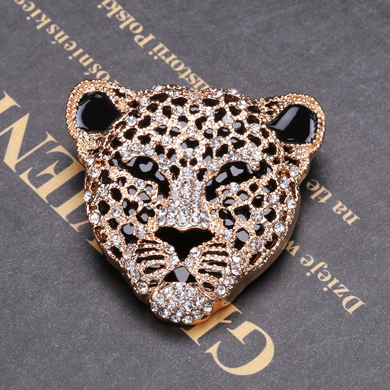 Full Rhinestone Panther Head Brooch Retro Hollow Men's Suit Animal Corsage Women Sweater Pin Brooches details 2