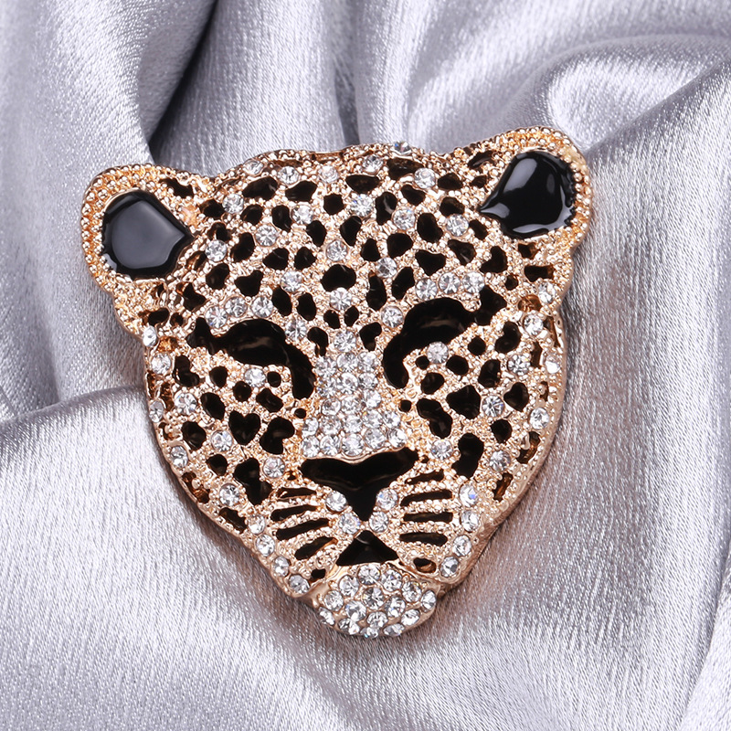 Full Rhinestone Panther Head Brooch Retro Hollow Men's Suit Animal Corsage Women Sweater Pin Brooches details 5