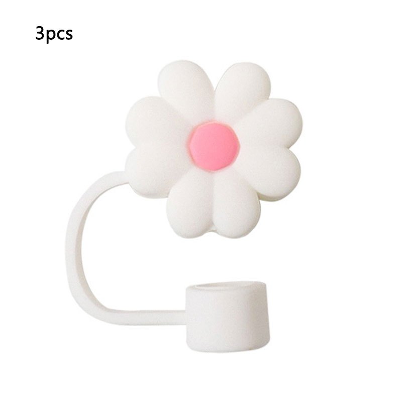 Silicone Straw Cover Topper Caps Flowers for Reusable Straws, Cute Pink  Daisy White Flower Straw Decorations Cap Cover Fits Most Straws 