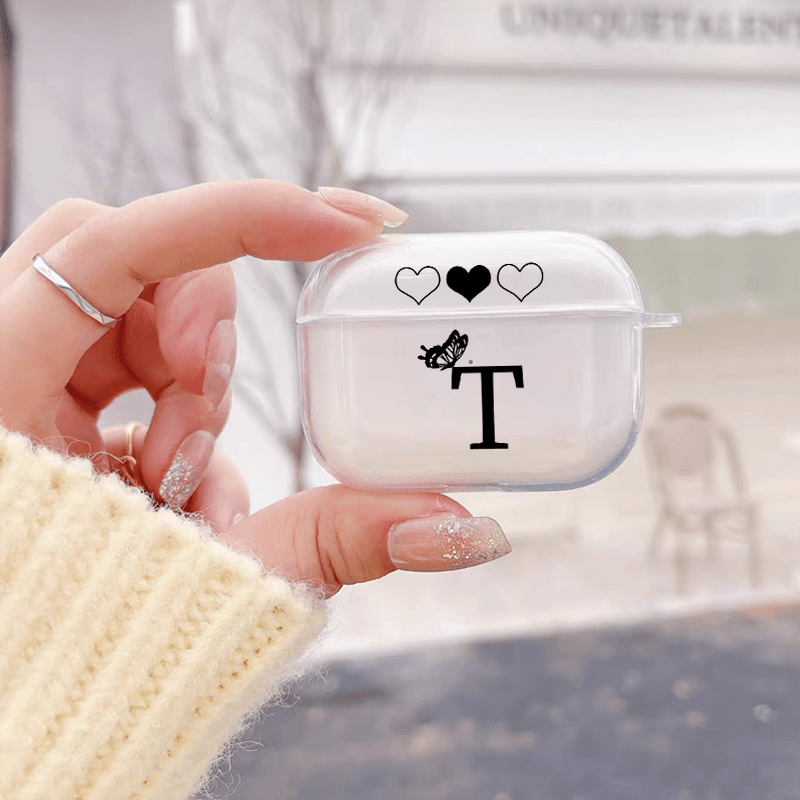 

Letter T & Heart Pattern Earphone Case For Airpods1/2, Airpods3, Airpods Pro, Airpods Pro (2nd Generation) Wireless, Luxury Silicone Cover Soft Earphone Protective Cases Anti-fall Clear Case Gifts