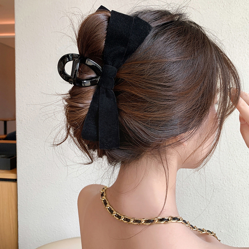 Black Ribbon Bow Hair Claw Clips For Women Elegant Bowknot