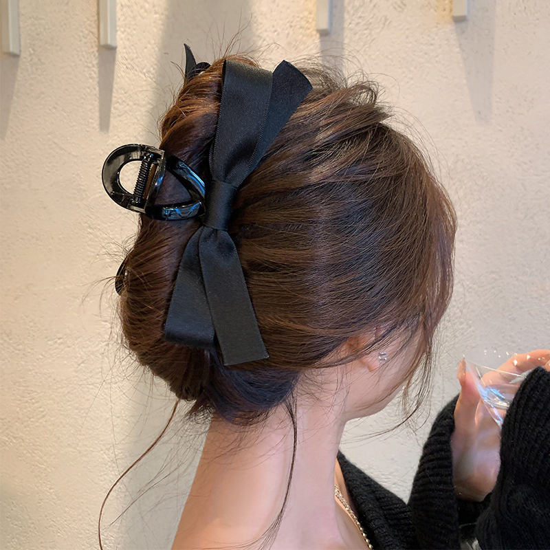Black Ribbon Bow Hair Claw Clips For Women Elegant Bowknot