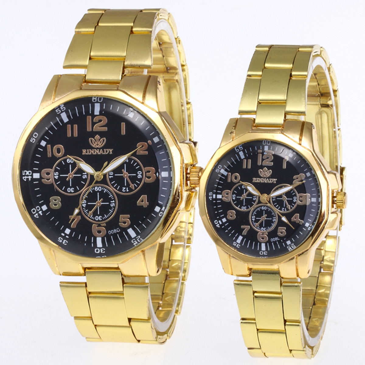 2-Pack Stainless Steel Classic Round Pointer Quartz Couple Watch