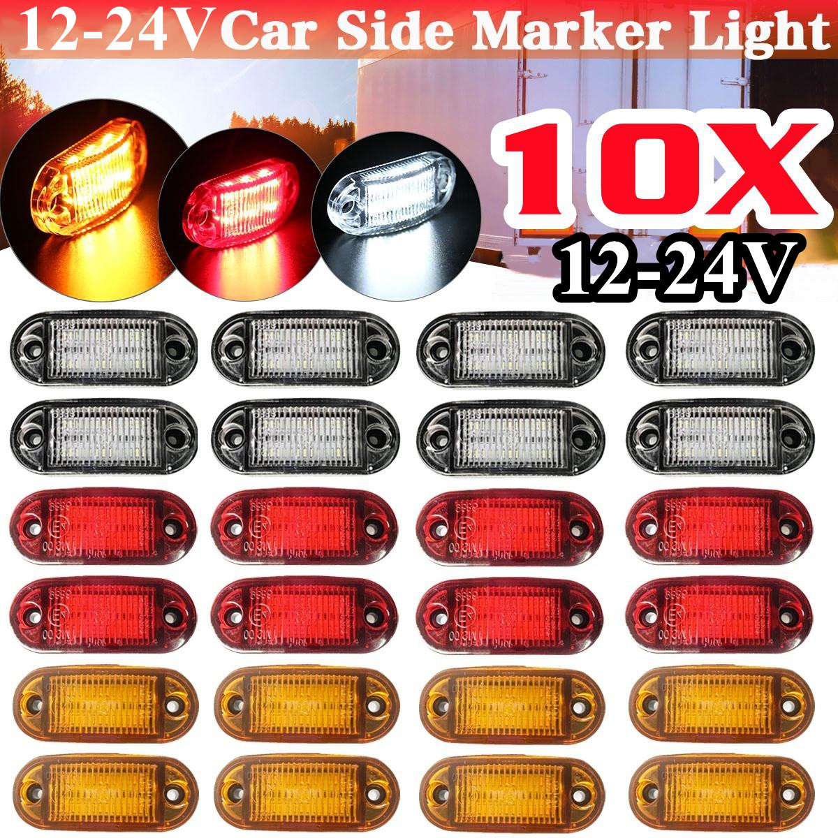 4-pcs LED Side Marker Lichter, 12-24V weiße rote doppelseitige Warnlampe,  LKW Anhänger Parklicht