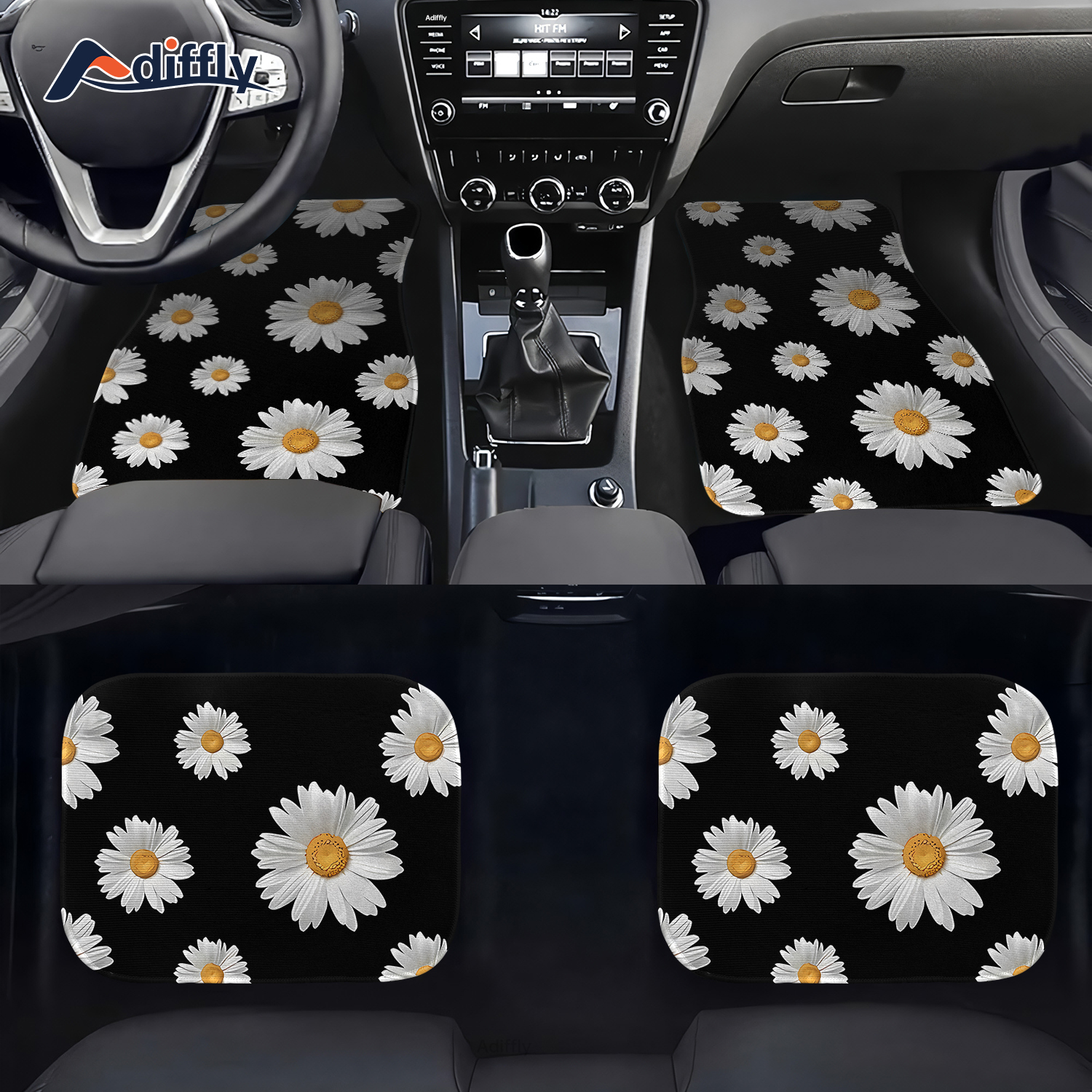 White Daisy Flower Floral Printed Premium Car Floor Mats - Temu Australia