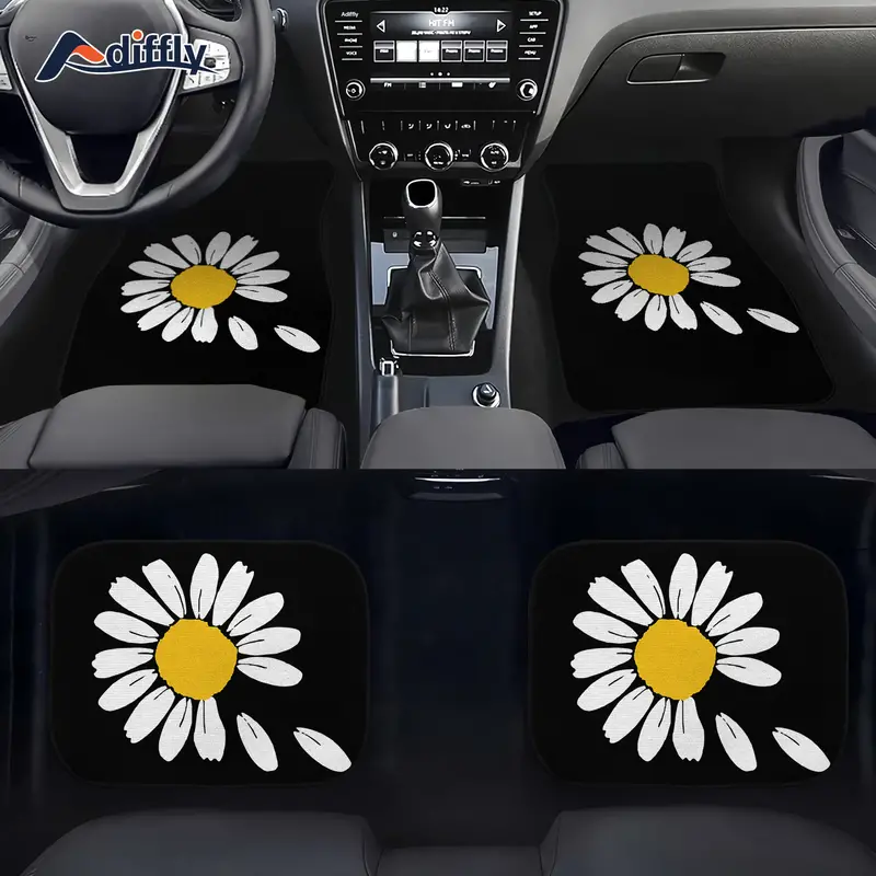 White Sunflower Printed Car Floor Mats Universal Fits Non - Temu