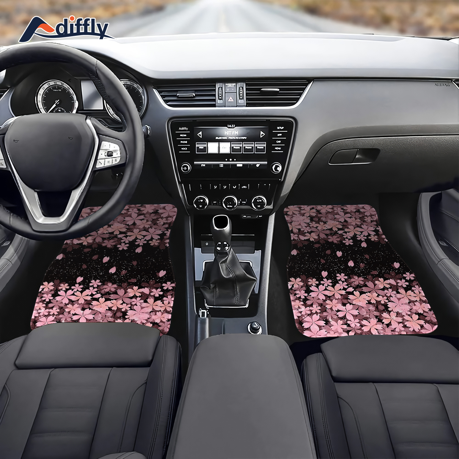 4pcs * Sakura Cherry Flowers Print Car Floor Mats Full Set Anti Slip Rugs Carpets For Front Rear All Weather Fit Car Accessories
