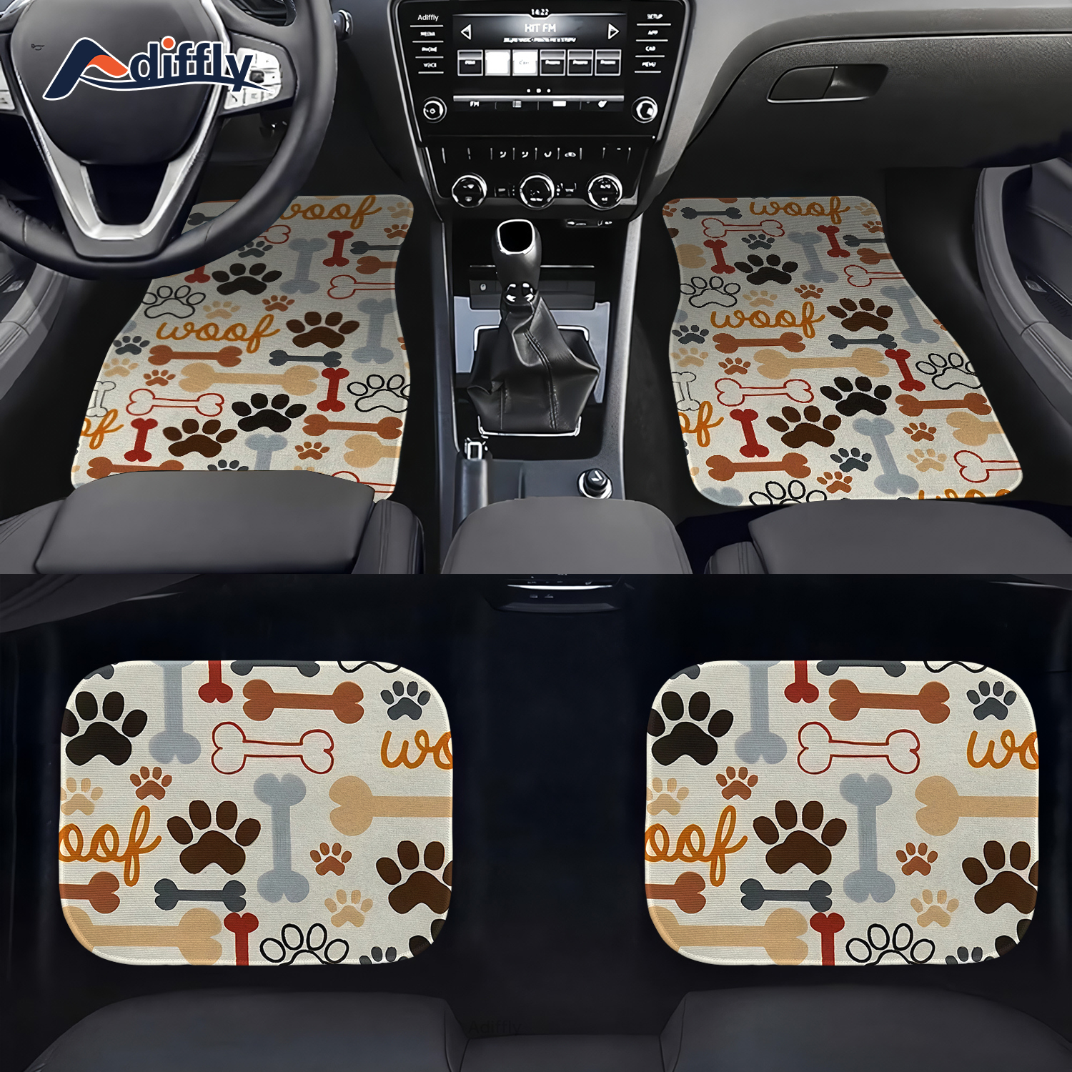 4 Stück Süße Hundepfoten Bedruckte Auto-Bodenmatte, Autozubehör