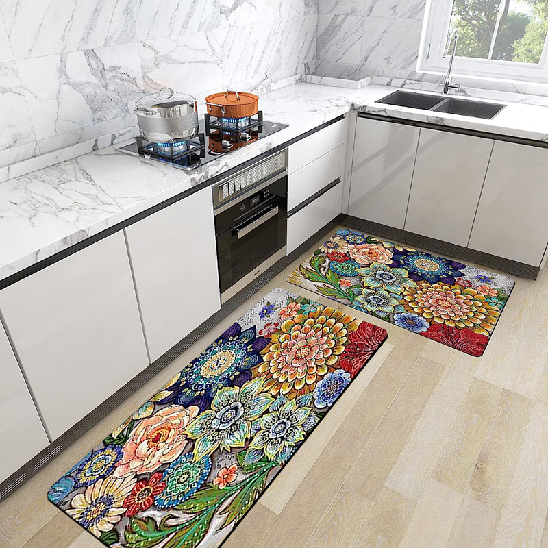 Boho Floral Kitchen Rug Mats For Floor Colorful Flowers Anti - Temu