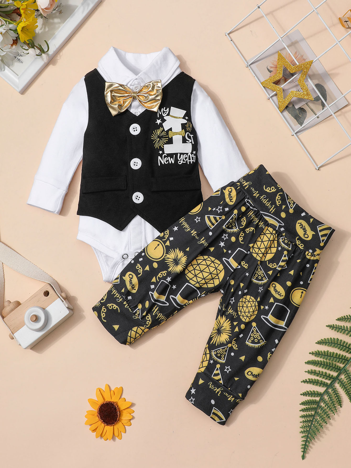 Black and gold baby boy cheap outfit