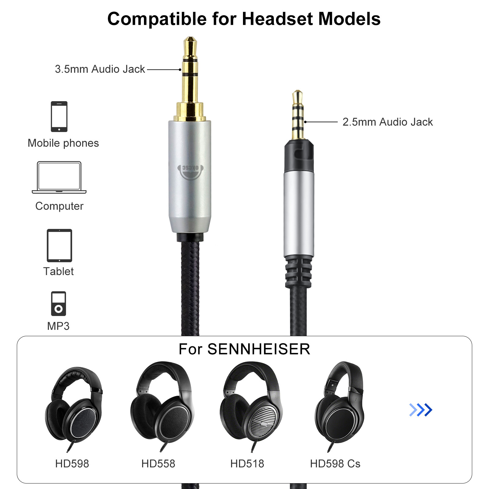 最新型HD598 HD599 ロック機構 MOGAMI 2944 八芯 4.4mm5極 ヘッドホン