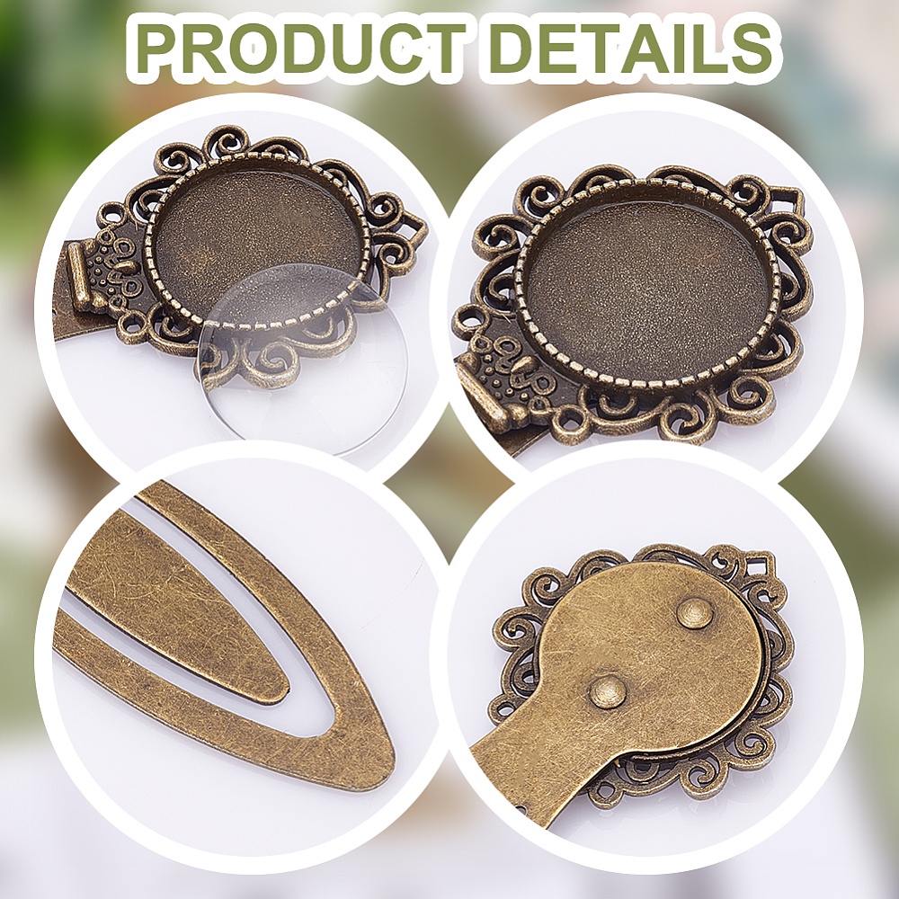 SUNNYCLUE DIY Blank Dome Sull Bookmark Making Kit, Including Alloy Cabochon  Setting, Glass Cabochons, Antique Bronze & Antique Silver, 16Pcs/box