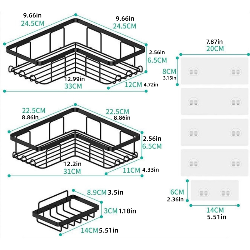 3個のコーナーシャワーキャディ、パンチフリーのバスルーム収納ラック、壁掛けバスルーム三角棚、バスルームコーナーハンギングシェルフ、石鹸ホルダー付き粘着シャワーキャディ、バスルームアクセサリー  ホーム・キッチン Temu Japan