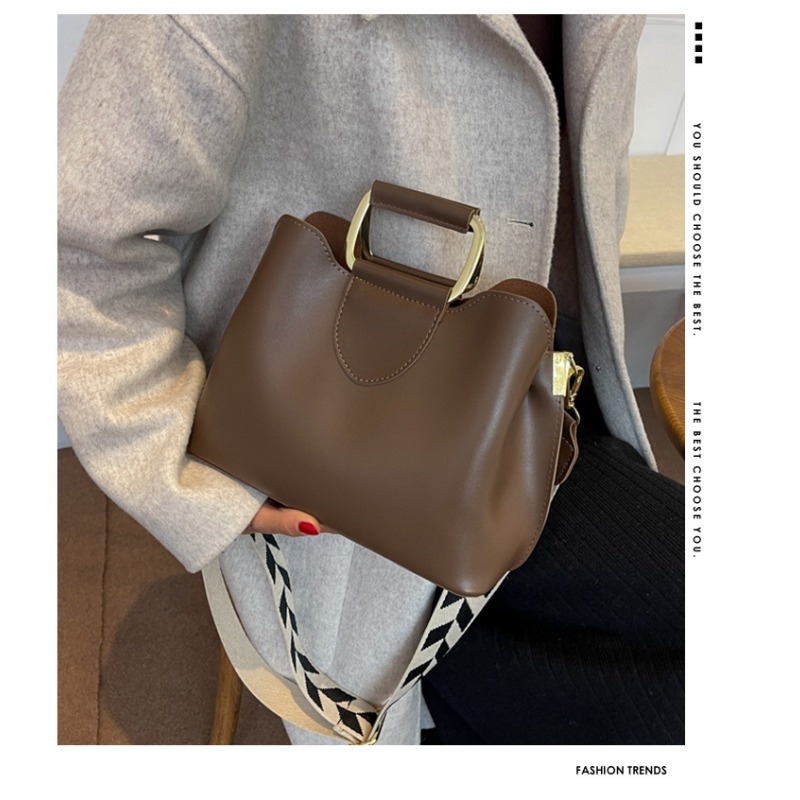 Metal Top Handles Satchel Bag with Geometric Pattern Strap