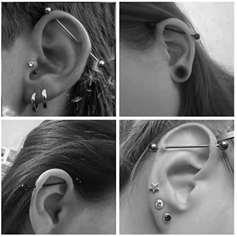 8pcs Black Industrial Barbell Earrings Set Stainless Steel Body Ear  Piercing Jewelry Set