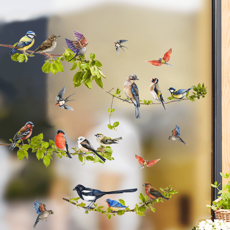 decalmile Adesivi per Finestra Uccelli sui Rami Decalcomanie per