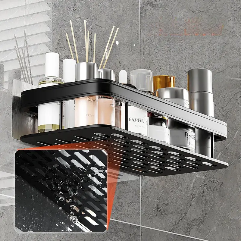 Punch-free Suction Cup Bathroom Shelf, Wall-mounted Aluminum Corner Shelf,  1pcs