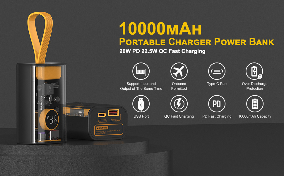 Buy 10000mah Slim Transparent PD Power Bank 22.5W QC Dual USB Type