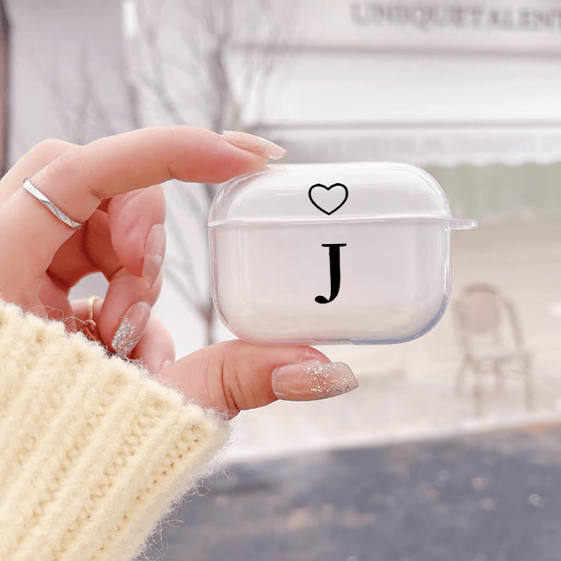 

Letter J & Heart Pattern Headphone Case For Airpods1/2, Airpods3, Airpods Pro, Airpods Pro (2nd Generation), Luxury Silicone Cover Soft Earphone Cases Anti-fall Clear Case Gifts