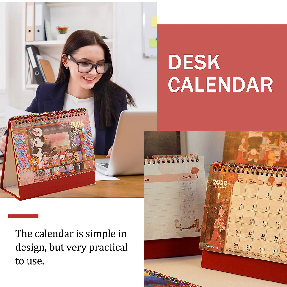 2024 Cute Cartoon Desk Calendar School Office Desktop - Temu