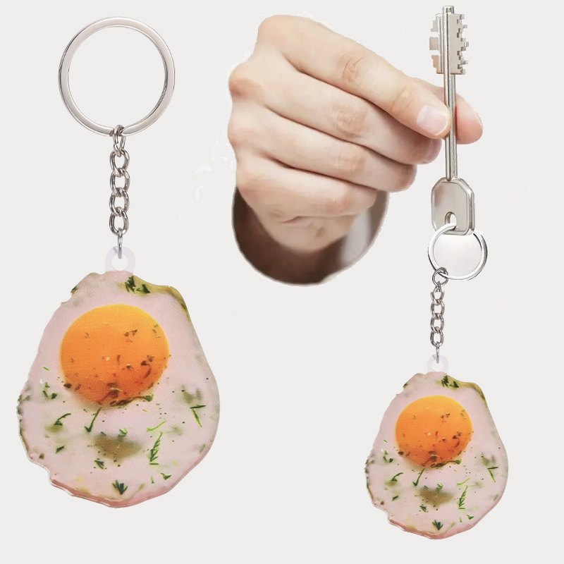 Cute poached egg key chain simulation fried egg food bag clasp decorative  bag