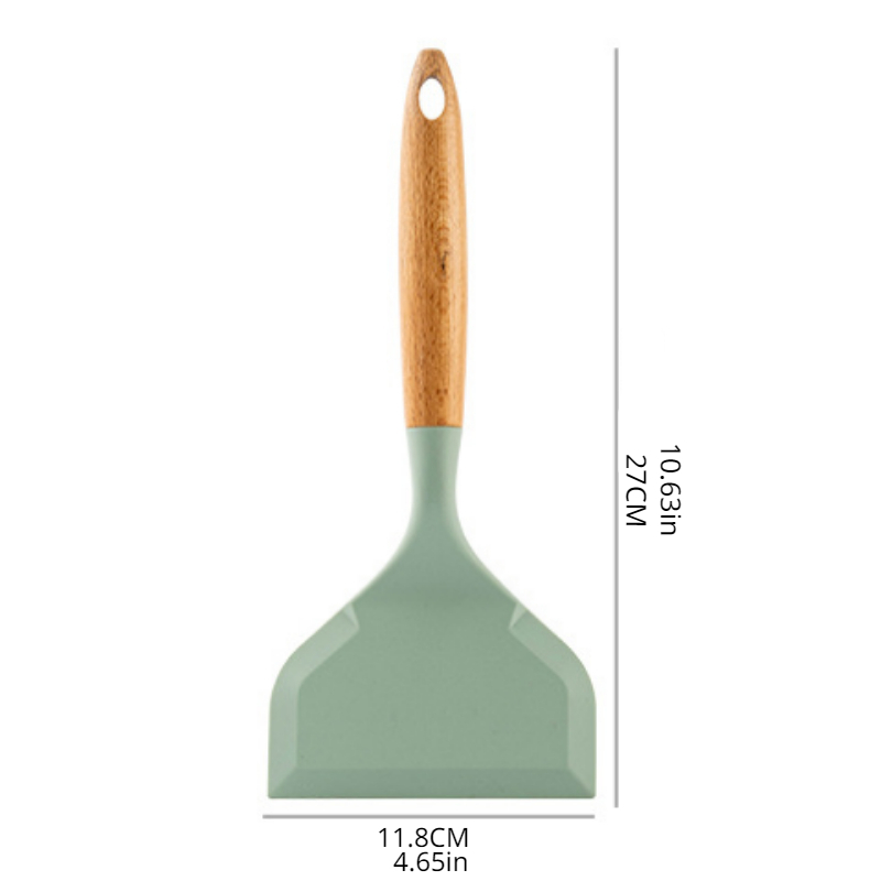 Wooden Handle Silicone Spatula Tamagoyaki Flat Non Stick Pot Shovel