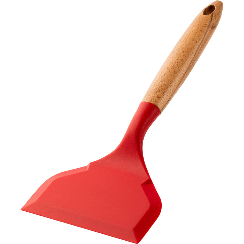 Wooden Handle Silicone Spatula Tamagoyaki Flat Non Stick Pot Shovel