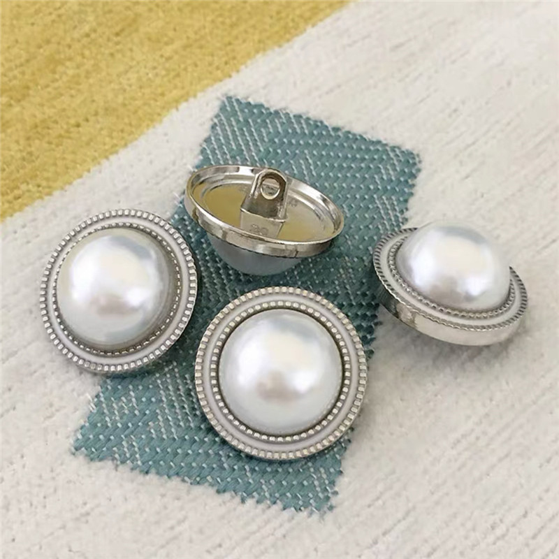 20mm Metal Shank Buttons, Vintage Style Pearl & Rhinestone Silver