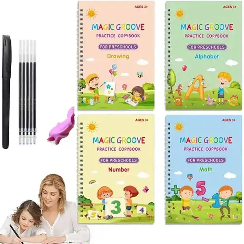 5 Pc Handwriting Practice for Kids,Reusable Groove Writing Book,Children'S  Magic Copybooks Grooved for Preschools