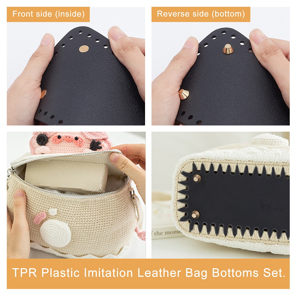 3Pcs/Set Bag Bottom Shaper DIY Knitting Crochet PU Leather Handbag Purse  Base with Bottom Strap